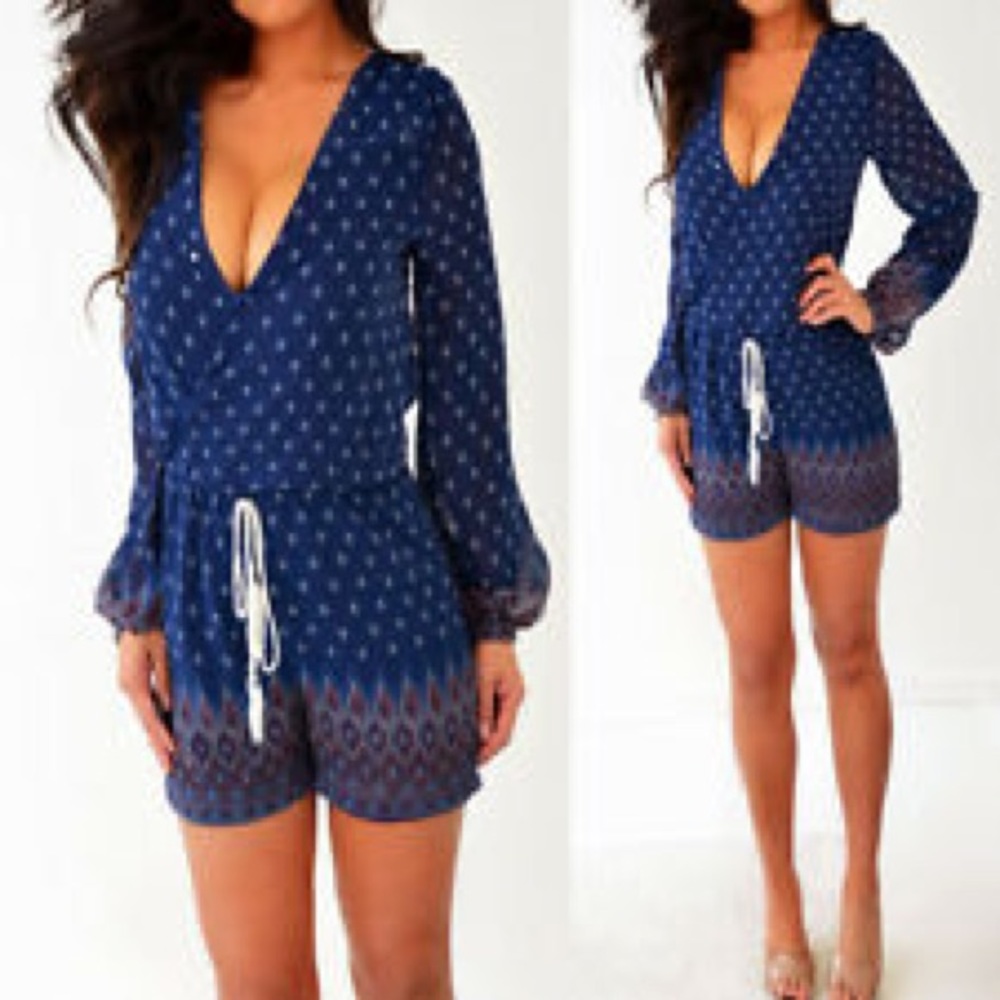 Japna long sleeve navy Bohemian romper